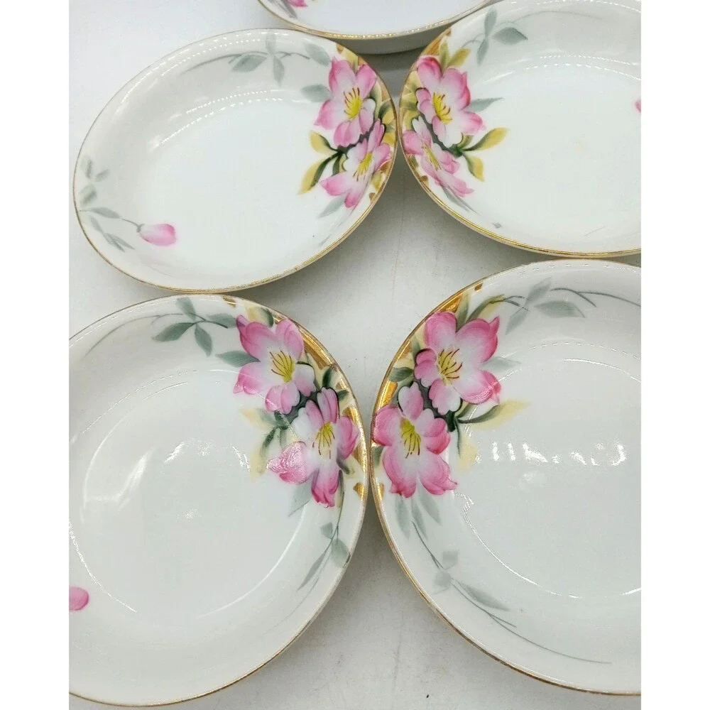Vintage Noritake Set of 5 Hand Painted Azalea 5.25” Berry Fruit Dessert Bowls